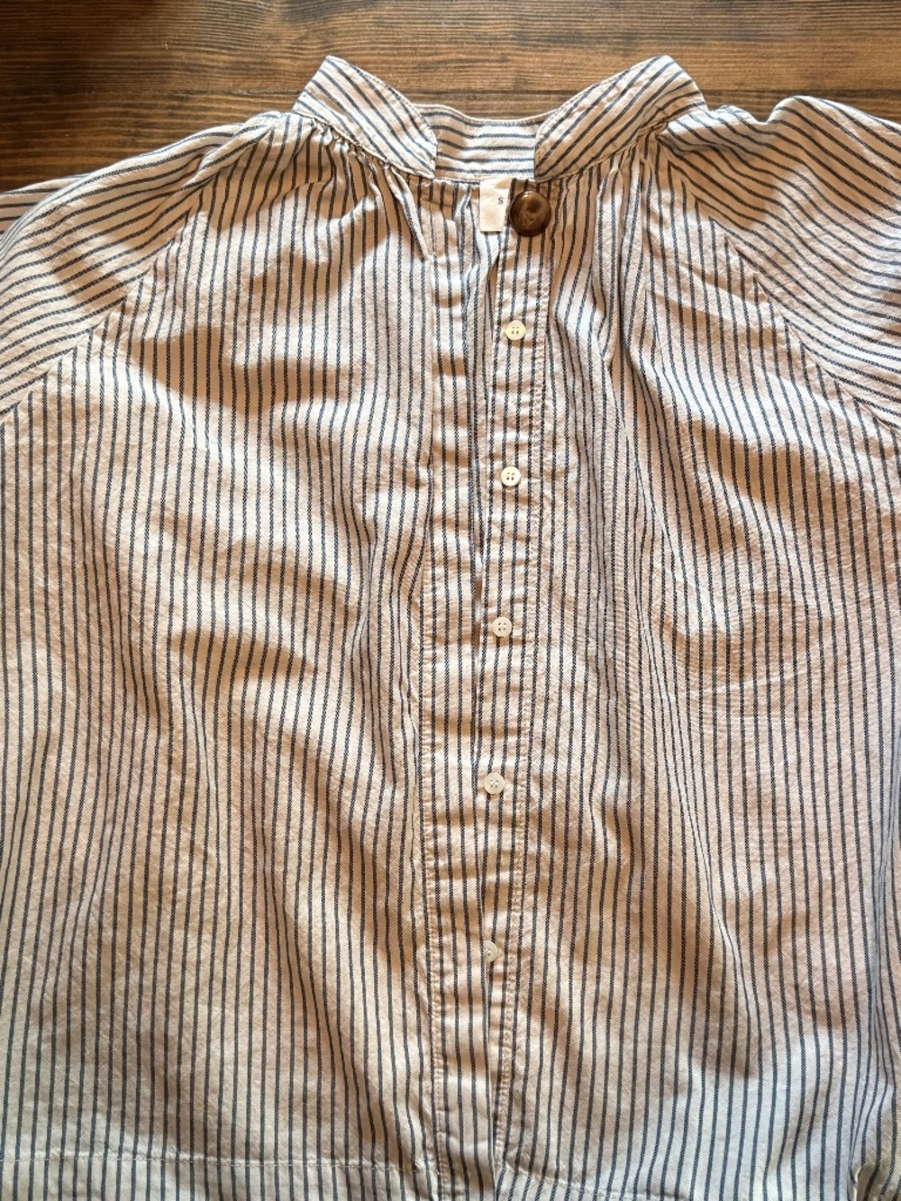 Sezane Analyne Shirt Blue Oxford Stripes On Beige - Size 6 - Picture 6 of 10
